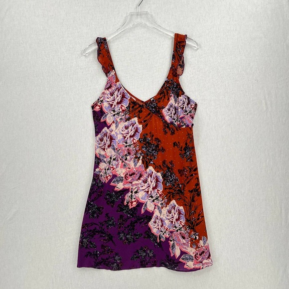 FREE PEOPLE Dress Womens Medium Purple Lauria Slip Mini Floral Print Rust NWT - Picture 4 of 16